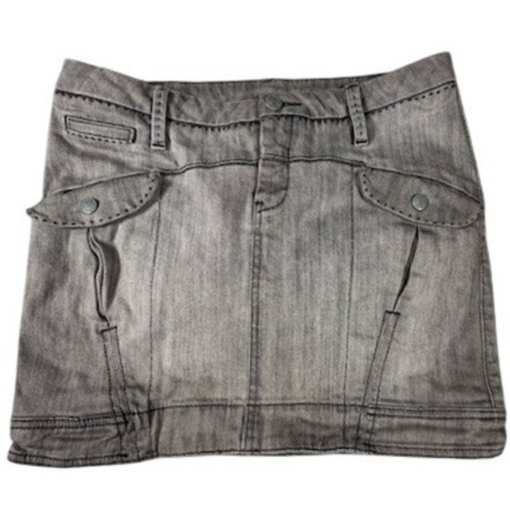 Mango Jeans Denim Skirt Womens 2 Grey Cargo Mini Low Rise Pick Stitch 1923